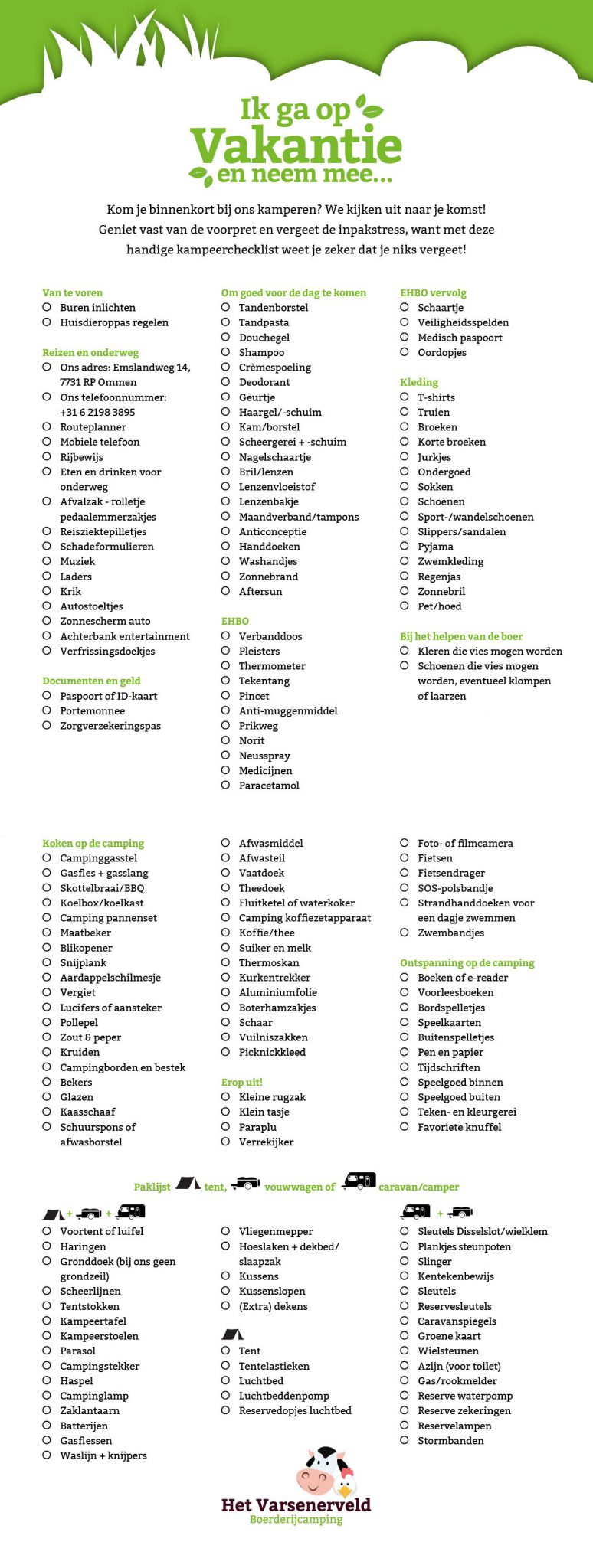 Ster Kennis maken houd er rekening mee dat Checklist kamperen I Inpaklijst kamperen met tent, vouwwagen of caravan